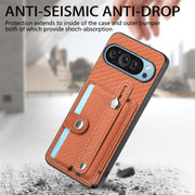 For Google Pixel 9 Wristband Kickstand Card Wallet Back Cover Phone Case with Tool Knife(Brown)