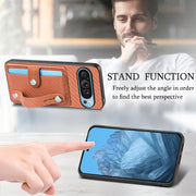 For Google Pixel 9 Wristband Kickstand Card Wallet Back Cover Phone Case with Tool Knife(Brown)