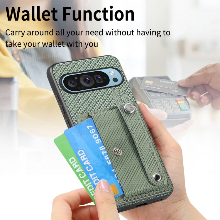 For Google Pixel 9 Wristband Kickstand Card Wallet Back Cover Phone Case with Tool Knife(Green)
