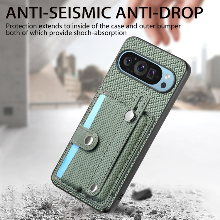 For Google Pixel 9 Wristband Kickstand Card Wallet Back Cover Phone Case with Tool Knife(Green)