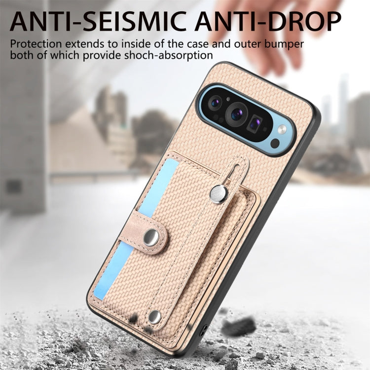 For Google Pixel 9 Wristband Kickstand Card Wallet Back Cover Phone Case with Tool Knife(Khaki)
