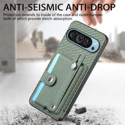 For Google Pixel 9 Pro Wristband Kickstand Card Wallet Back Cover Phone Case with Tool Knife(Green)