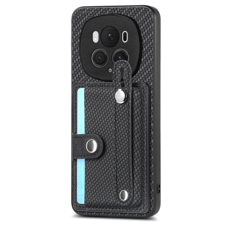 For Honor Magic6 Pro 5G Wristband Kickstand Card Wallet Back Cover Phone Case with Tool Knife(Black)