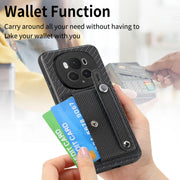 For Honor Magic6 Pro 5G Wristband Kickstand Card Wallet Back Cover Phone Case with Tool Knife(Black)