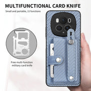 For Honor Magic6 Pro 5G Wristband Kickstand Card Wallet Back Cover Phone Case with Tool Knife(Blue)