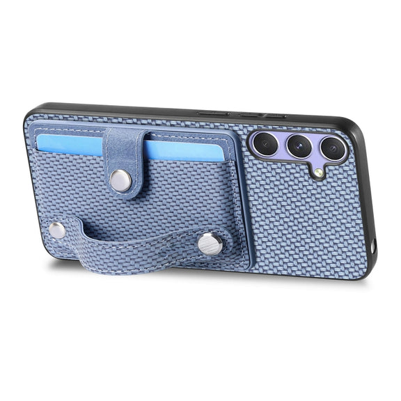 For Samsung Galaxy S25+ 5G Wristband Kickstand Wallet Back Phone Case with Tool Knife(Blue)