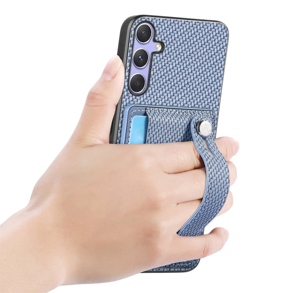 For Samsung Galaxy S25+ 5G Wristband Kickstand Wallet Back Phone Case with Tool Knife(Blue)