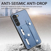 For Samsung Galaxy S25 Ultra 5G Wristband Kickstand Wallet Back Phone Case with Tool Knife(Blue)