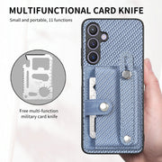 For Samsung Galaxy S21 5G Wristband Kickstand Wallet Back Phone Case with Tool Knife(Green)
