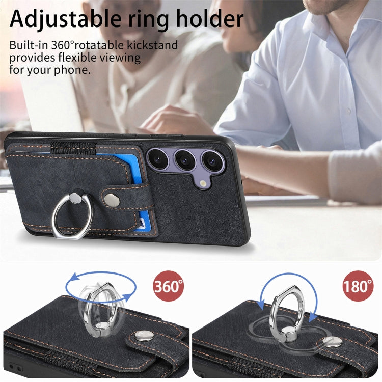 For Samsung Galaxy S25 5G Retro Skin-feel Ring Card Wallet Phone Case(Black)