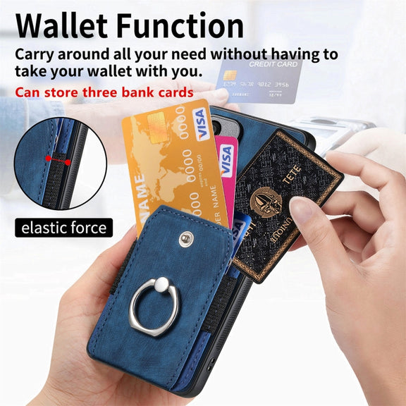 For Samsung Galaxy S25 5G Retro Skin-feel Ring Card Wallet Phone Case(Blue)
