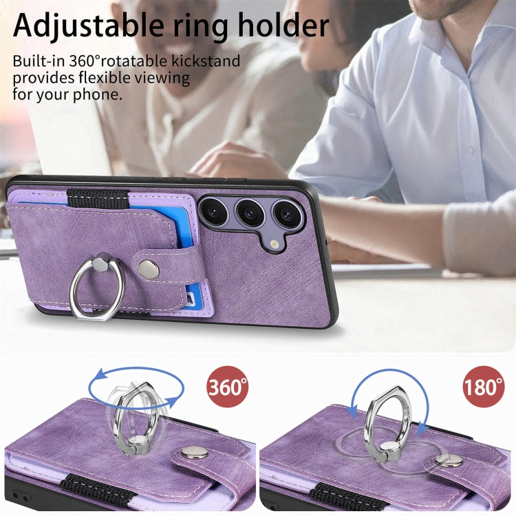 For Samsung Galaxy S25 5G Retro Skin-feel Ring Card Wallet Phone Case(Purple)