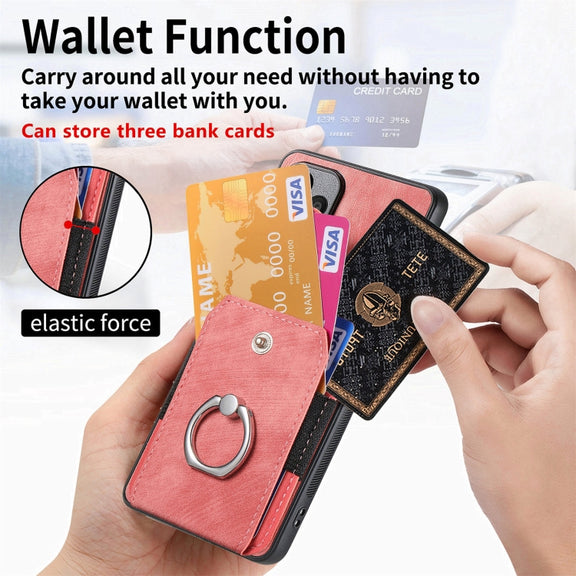 For Samsung Galaxy S25+ 5G Retro Skin-feel Ring Card Wallet Phone Case(Pink)