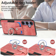 For Samsung Galaxy S25+ 5G Retro Skin-feel Ring Card Wallet Phone Case(Pink)