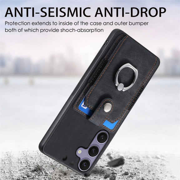 For Samsung Galaxy S25+ 5G Retro Skin-feel Ring Card Wallet Phone Case(Black)
