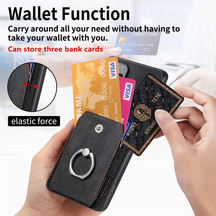 For Samsung Galaxy S25+ 5G Retro Skin-feel Ring Card Wallet Phone Case(Black)