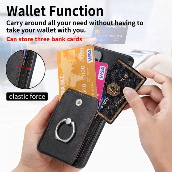 For Samsung Galaxy S25+ 5G Retro Skin-feel Ring Card Wallet Phone Case(Black)