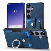 For Samsung Galaxy S25+ 5G Retro Skin-feel Ring Card Wallet Phone Case(Blue)