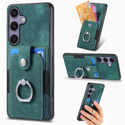 For Samsung Galaxy S25+ 5G Retro Skin-feel Ring Card Wallet Phone Case(Green)