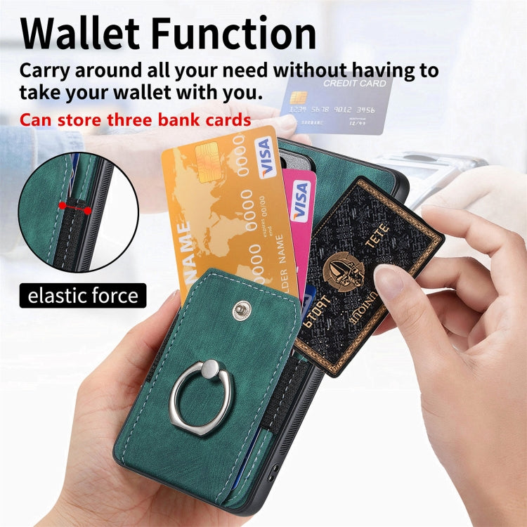 For Samsung Galaxy S25+ 5G Retro Skin-feel Ring Card Wallet Phone Case(Green)