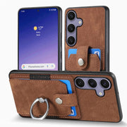 For Samsung Galaxy S25+ 5G Retro Skin-feel Ring Card Wallet Phone Case(Brown)
