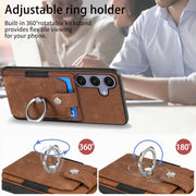 For Samsung Galaxy S25+ 5G Retro Skin-feel Ring Card Wallet Phone Case(Brown)