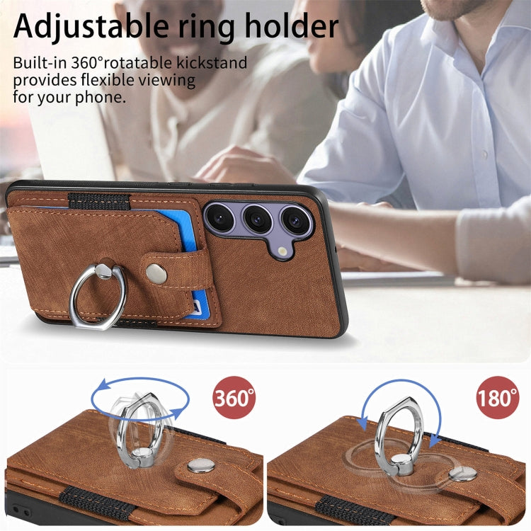 For Samsung Galaxy S25+ 5G Retro Skin-feel Ring Card Wallet Phone Case(Brown)