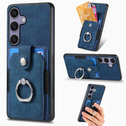 For Samsung Galaxy S25 Ultra 5G Retro Skin-feel Ring Card Wallet Phone Case(Blue)