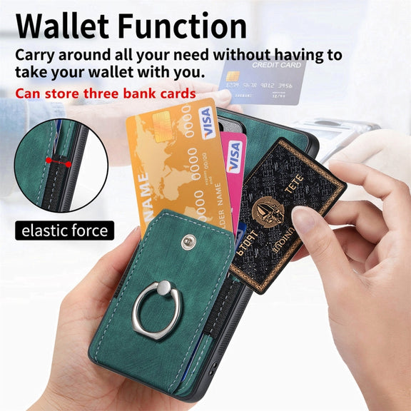For Samsung Galaxy S25 Ultra 5G Retro Skin-feel Ring Card Wallet Phone Case(Green)