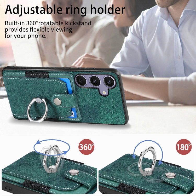 For Samsung Galaxy S25 Ultra 5G Retro Skin-feel Ring Card Wallet Phone Case(Green)