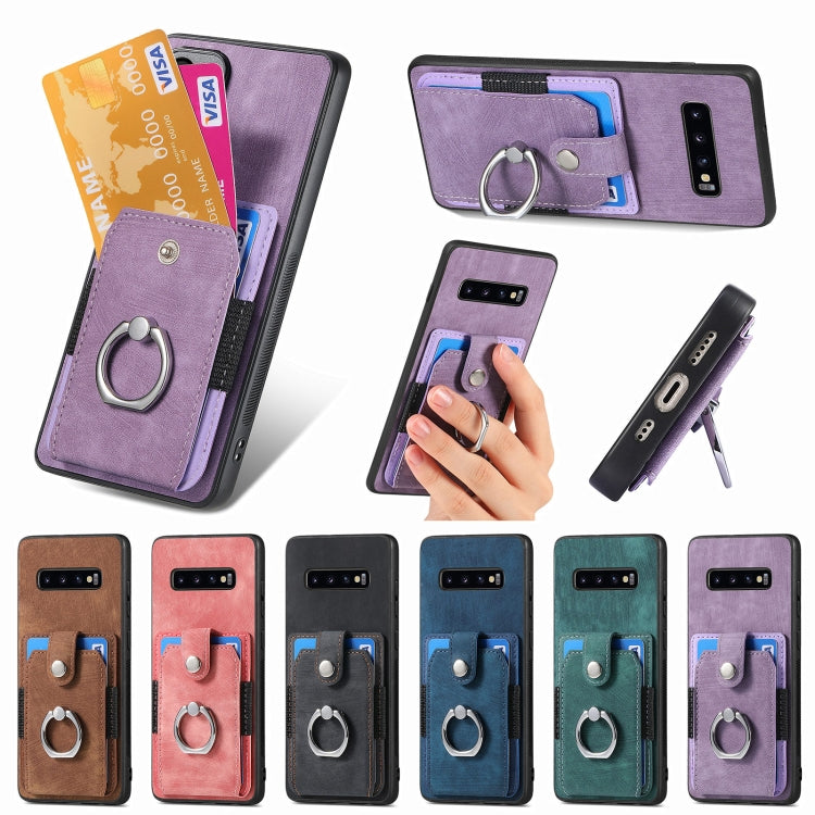 For Samsung Galaxy S25+ 5G Retro Skin-feel Ring Card Wallet Phone Case(Blue)