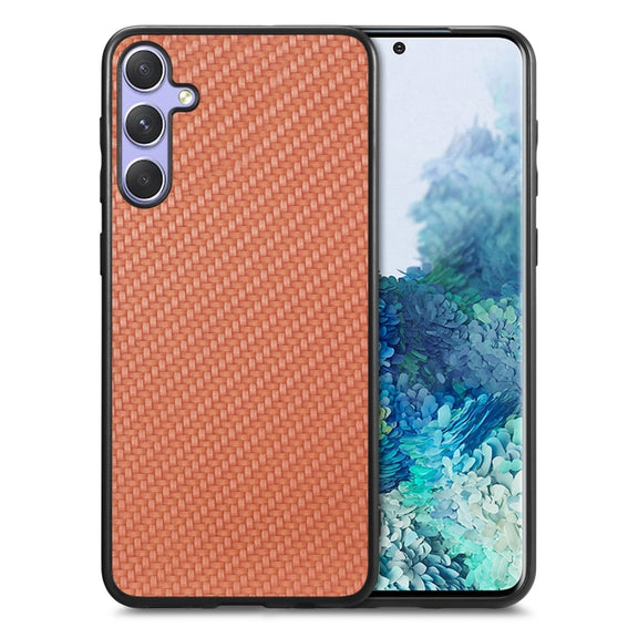 For Samsung Galaxy S25 5G Carbon Fiber Texture Leather Back Cover Phone Case(Brown)
