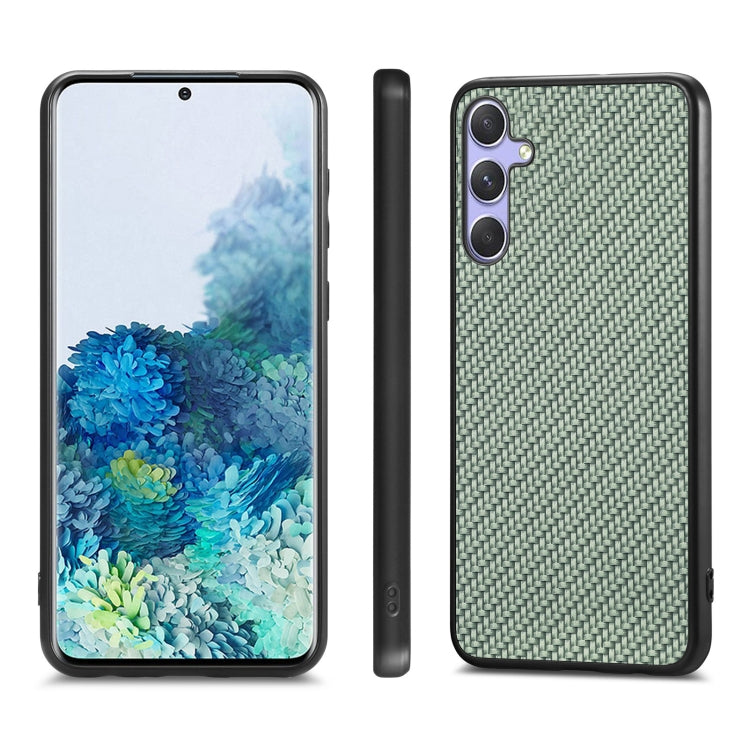 For Samsung Galaxy S25 5G Carbon Fiber Texture Leather Back Cover Phone Case(Green)