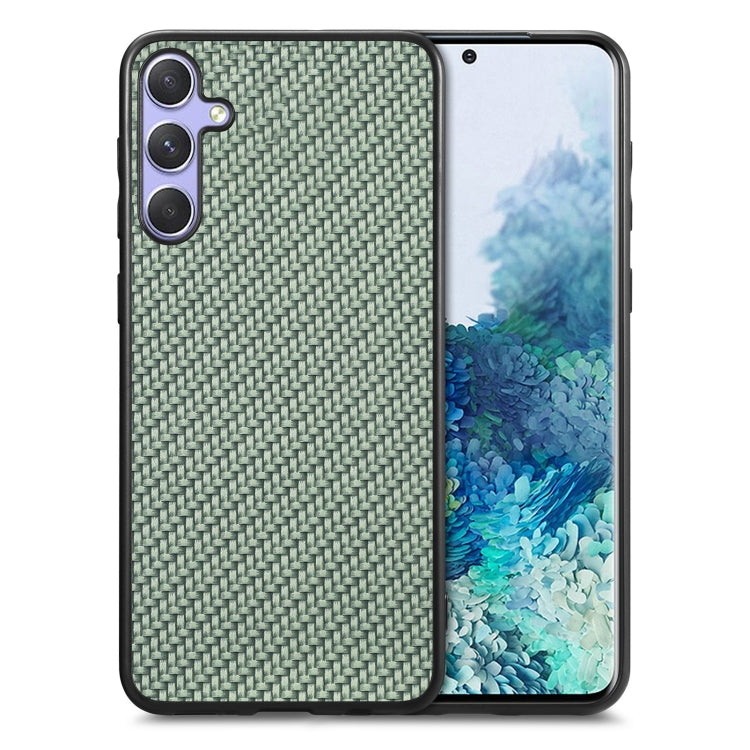 For Samsung Galaxy S25+ 5G Carbon Fiber Texture Leather Back Cover Phone Case(Green)