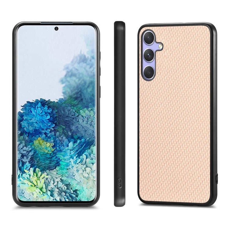 For Samsung Galaxy S25+ 5G Carbon Fiber Texture Leather Back Cover Phone Case(Khaki)