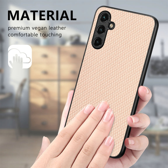 For Samsung Galaxy S25+ 5G Carbon Fiber Texture Leather Back Cover Phone Case(Khaki)