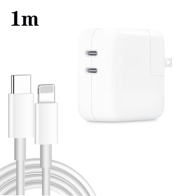 35W PD3.0 USB-C / Type-C Dual Port Charger with 1m Type-C to 8 Pin Data Cable, US Plug