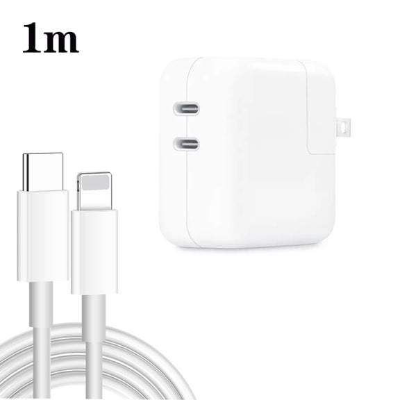 35W PD3.0 USB-C / Type-C Dual Port Charger with 1m Type-C to 8 Pin Data Cable, US Plug