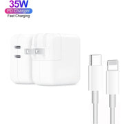 35W PD3.0 USB-C / Type-C Dual Port Charger with 1m Type-C to 8 Pin Data Cable, US Plug