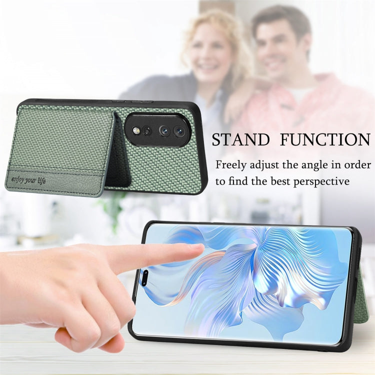 For Honor Magic6 Pro Carbon Fiber Magnetic Card Bag Phone Case(Brown)