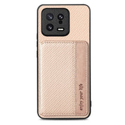 For Xiaomi 13 Carbon Fiber Magnetic Card Bag Phone Case(Khaki)