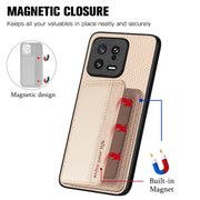 For Xiaomi 13 Carbon Fiber Magnetic Card Bag Phone Case(Khaki)