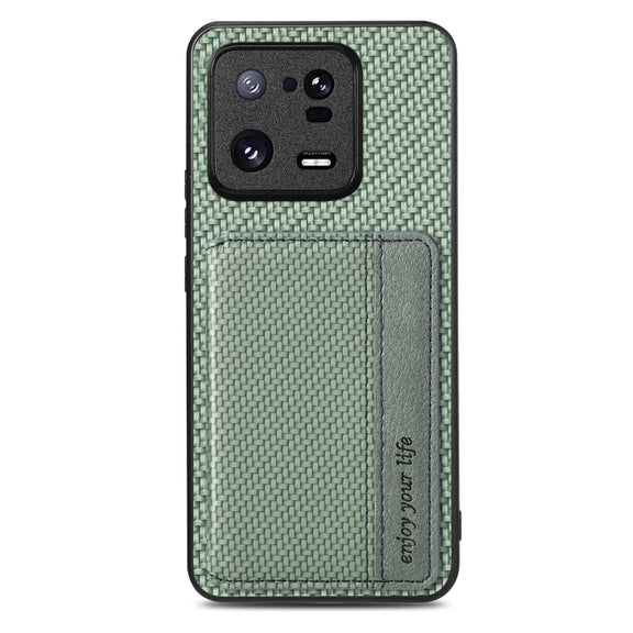 For Xiaomi 13 Pro Carbon Fiber Magnetic Card Bag Phone Case(Green)