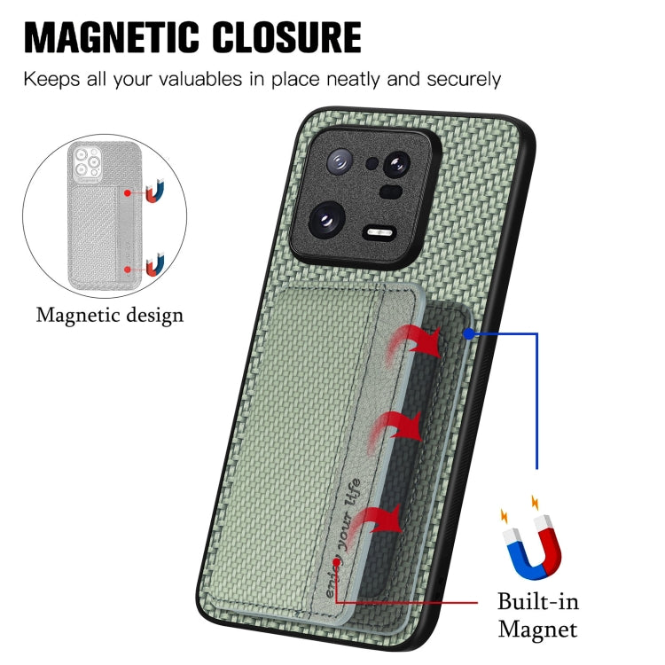 For Xiaomi 13 Pro Carbon Fiber Magnetic Card Bag Phone Case(Green)