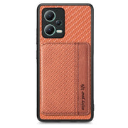 For Redmi Note 12 5G Carbon Fiber Magnetic Card Bag Phone Case(Brown)