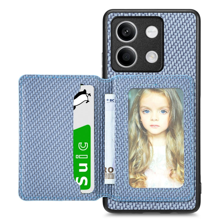 for Redmi Note 13 4G Carbon Fiber Magnetic Card Bag Phone Case(Blue)