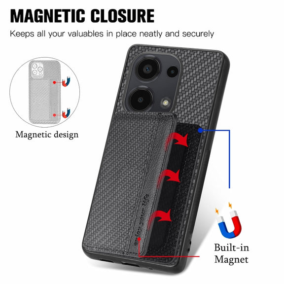 For Redmi Note 13 Pro 4G Carbon Fiber Magnetic Card Bag Phone Case(Black)
