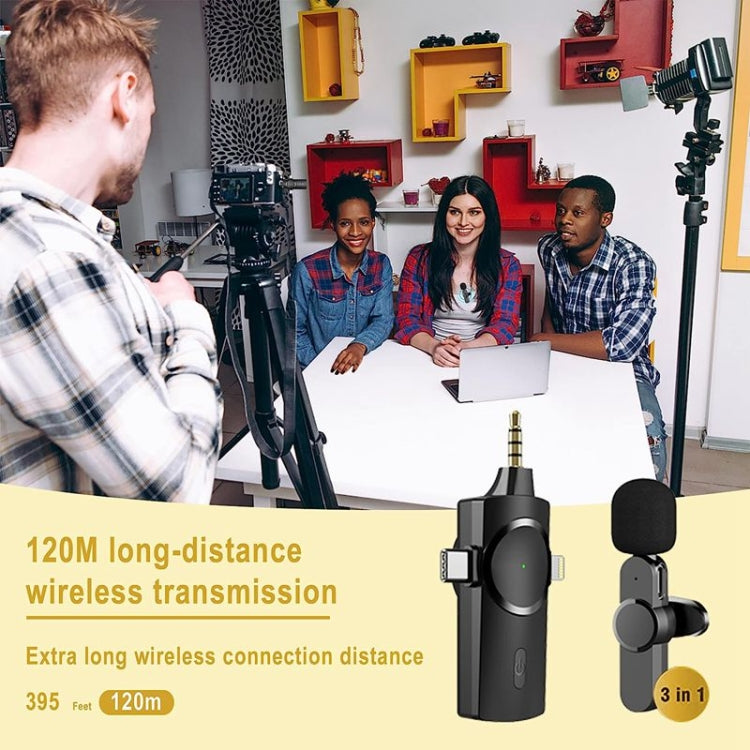 One by Two 3 in 1 Lavalier Noise Reduction Wireless Microphone for iPhone / iPad / Android / Camera