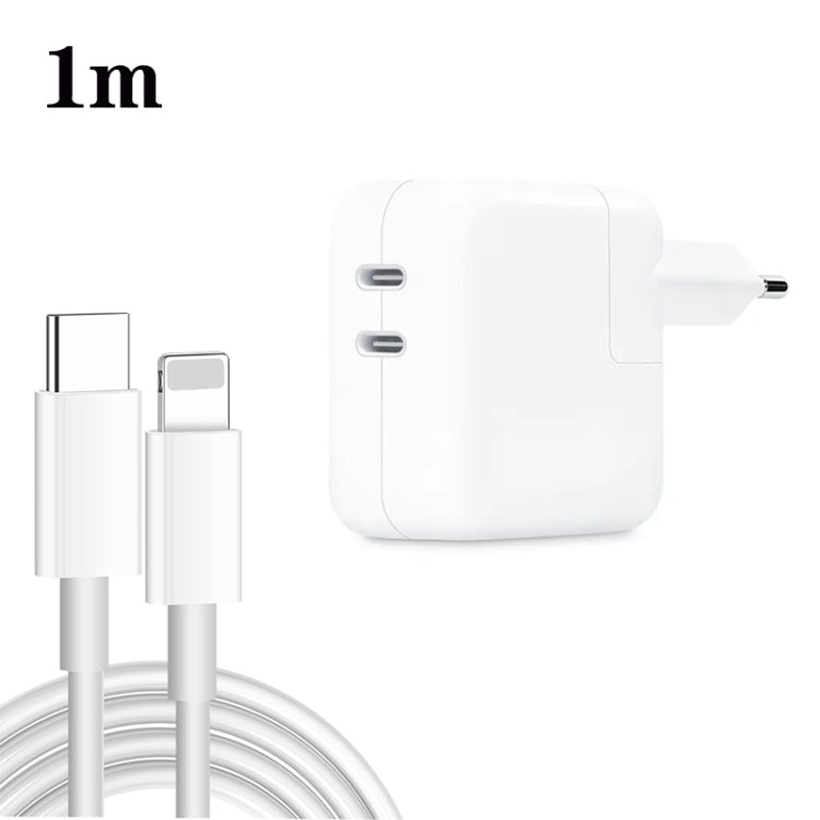35W PD3.0 USB-C / Type-C Dual Port Charger with 1m Type-C to 8 Pin Data Cable, EU Plug