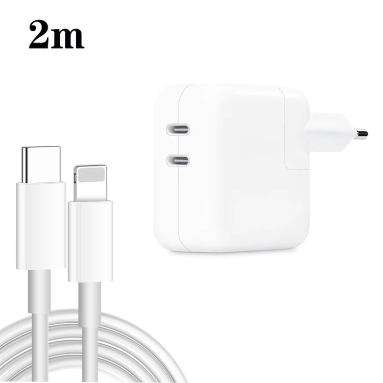 35W PD3.0 USB-C / Type-C Dual Port Charger with 2m Type-C to 8 Pin Data Cable, EU Plug